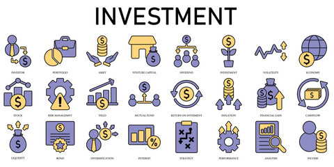 Set of Investment Icons or symbols Vector fully editable file.