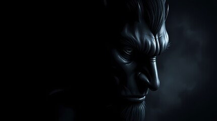 Demonic Visage: A chillingly detailed close-up of a demonic face emerges from darkness, its intense gaze and sinister features hinting at an ominous presence. 