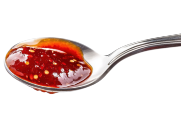 Spoon scooping sauce isolated food photography