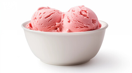 Two Scoops Strawberry Ice Cream in White Bowl