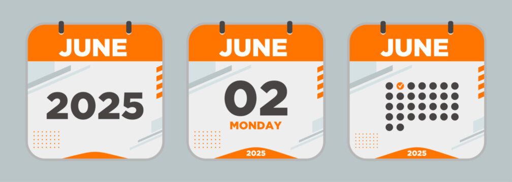 Modern Calendar icon. June. 2025 2 day. The concept of waiting for an important date. Day calendar with date June 2. Cheklist day calendar. Vector illustration.