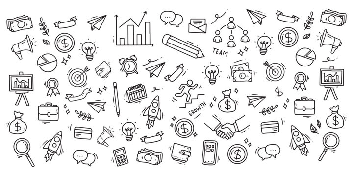 Vector illustration of Business doodles hand drawn icons