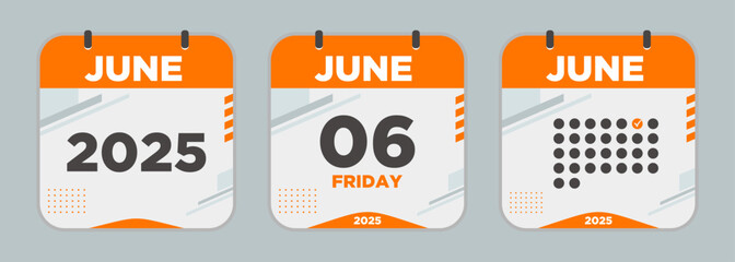 Modern Calendar icon. June. 2025 6 day. The concept of waiting for an important date. Day calendar with date June 6. Cheklist day calendar. Vector illustration.
