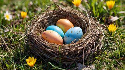 easter eggs in a nest