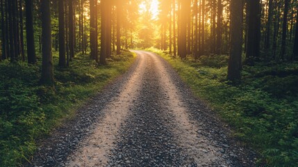 Obraz premium Sunlit Path Through a Lush Green Forest
