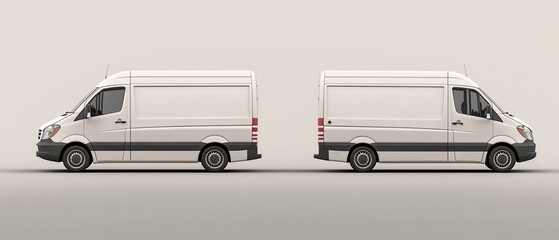 Two white delivery vans side by side on a light beige background