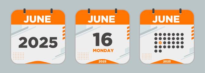 Modern Calendar icon. June. 2025 16 day. The concept of waiting for an important date. Day calendar with date June 16. Cheklist day calendar. Vector illustration.