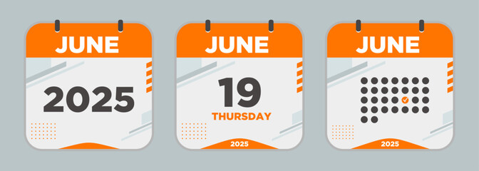 Modern Calendar icon. June. 2025 19 day. The concept of waiting for an important date. Day calendar with date June 19. Cheklist day calendar. Vector illustration.