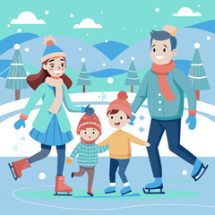 Fototapeta premium Children enjoying ice skating in a lovely winter landscape