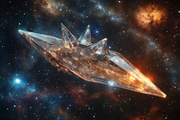 Obraz premium Futuristic spacecraft gliding through a colorful cosmic landscape filled with stars and nebulae