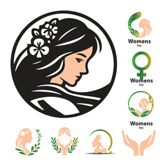 create a women's day vector logo design icon on a set with white background
