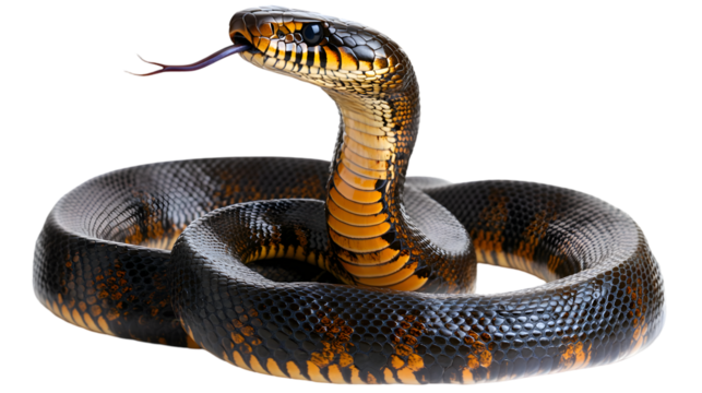 Black and Gold Snake Isolated on Black Background