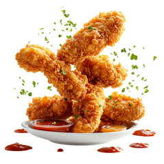 Crispy Chicken Tenders Platter with Dipping Sauces Isolated on Transparent Background