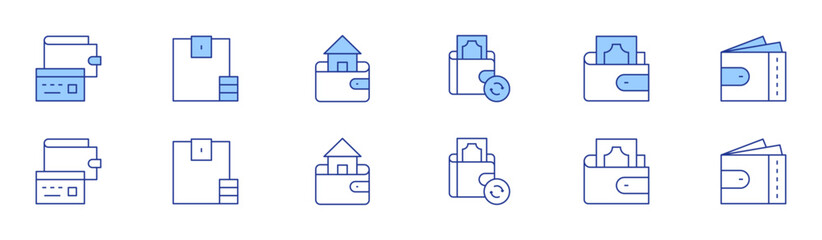 Wallet icon set in two styles, Duotone and Thin Line style. Editable stroke. wallet.