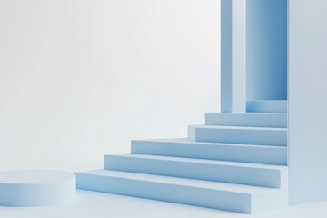 Obraz premium Minimalist light blue stairs and platform.