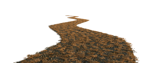 Winding grass road on transparent background.