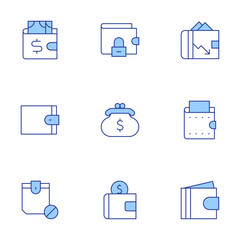 Wallet icons set. Line Duotone style, editable stroke. cash, wallet, earnings, money