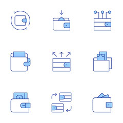 Wallet icons set. Line Duotone style, editable stroke. expenses, exchange, digital wallet, wallet, transaction