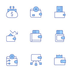 Wallet icons set. Line Duotone style, editable stroke. purse, wallet, digital wallet, top up
