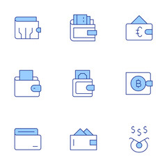 Wallet icons set. Line Duotone style, editable stroke. purse, wallet, digital wallet.