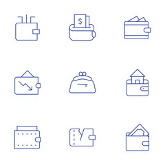 Wallet icons set. Thin Line style, editable stroke. purse, wallet, digital wallet, loss