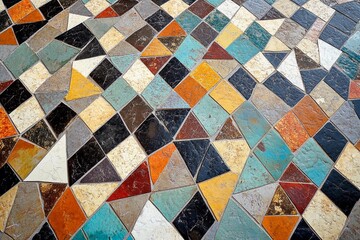 Colorful mosaic pattern featuring diverse geometric shapes in a vibrant design
