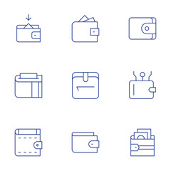 Wallet icons set. Thin Line style, editable stroke. wallet, digital wallet.