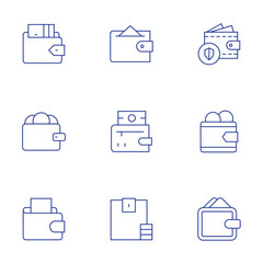 Wallet icons set. Thin Line style, editable stroke. wallet, wallet passes app
