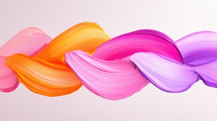 A vibrant swirl of colorful paint strokes in shades of pink, orange, and purple against a light background.