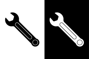 Black and White Wrench Icon Minimalist Silhouette Vector for Hardware & Engineering.