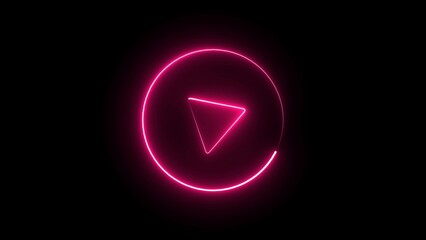 Glowing yellow neon flickering play button sign. Bright neon play button animated blinking icon with circle. Video play button icon concept .
