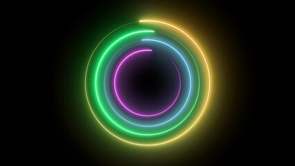 Neon circle frame Technology. Abstract seamless loop neon circle. Blue neon circles hi-tech motion background seamless loop. repetitive motion iiiustration. isolated on black.