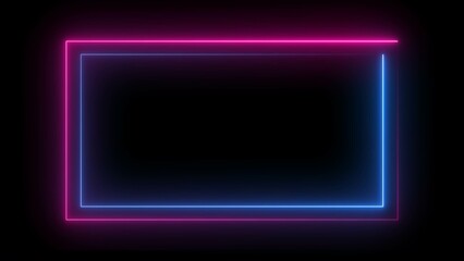 Square rectangle picture frame glowing neon ani animationmation on black background. seamless loop - vertical. Bright neon effect rectangle frame Loop background.	