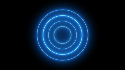 Neon circle frame Technology. Abstract seamless loop neon circle. Blue neon circles hi-tech motion background seamless loop. repetitive motion iiiustration. isolated on black.