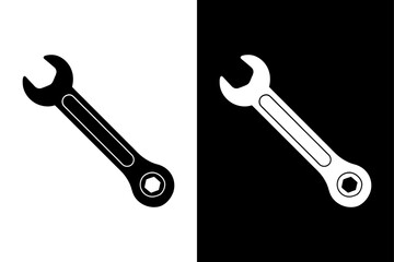 Black and White Wrench Icon Minimalist Silhouette Vector for Hardware & Engineering.