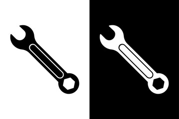 Black and White Wrench Icon Minimalist Silhouette Vector for Hardware & Engineering.