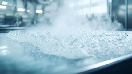 Sterile Surface: Close-Up of Steam Rising from Freshly Disinfected Area