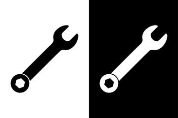 Black and White Wrench Icon Minimalist Silhouette Vector for Hardware & Engineering.