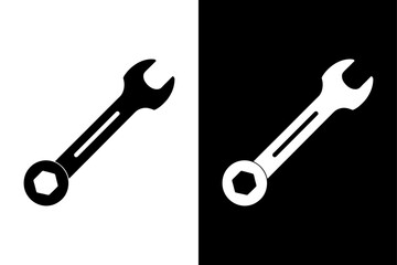 Classic Spanner Icon Black and White Silhouette Vector for Technical & Industrial Use.