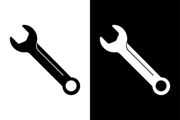 Classic Spanner Icon Black and White Silhouette Vector for Technical & Industrial Use.