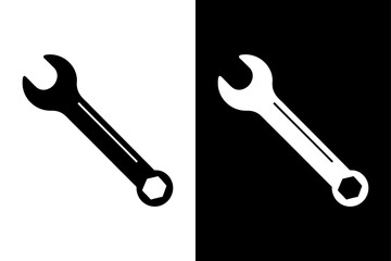 Classic Spanner Icon Black and White Silhouette Vector for Technical & Industrial Use.