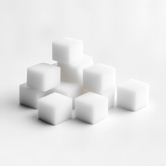 A stack of white sugar cubes