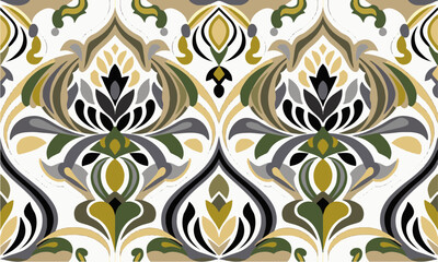 A modern vector-style illustration featuring elegant Islamic art patterns with ornamental flourishes and decorative swirls., easily editable.