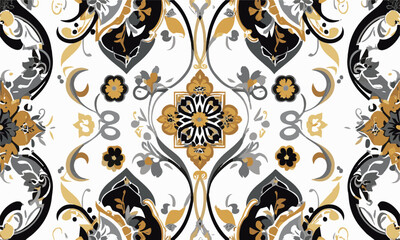 A modern vector-style illustration featuring elegant Islamic art patterns with ornamental flourishes and decorative swirls., easily editable.