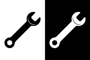 Classic Spanner Icon Black and White Silhouette Vector for Technical & Industrial Use.