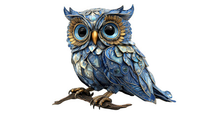 Obraz premium Blue Owl Figurine, Whimsical Bird Statuette