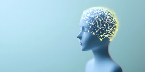 Fototapeta premium Large Language Model Artificial Intelligence Speech Recognition. Abstract digital head with neural connections illuminated.