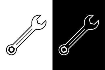 Spanner Silhouette Vector Icon Black and White Background.