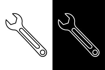 Spanner Silhouette Vector Icon Black and White Background.