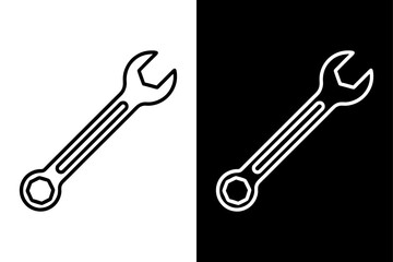 Spanner Silhouette Vector Icon Black and White Background.